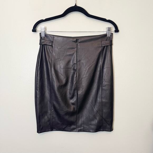 Lenny B. Paris Black Vegan Black Leather Belted Pencil Mini Skirt Size 1 - Picture 6 of 11